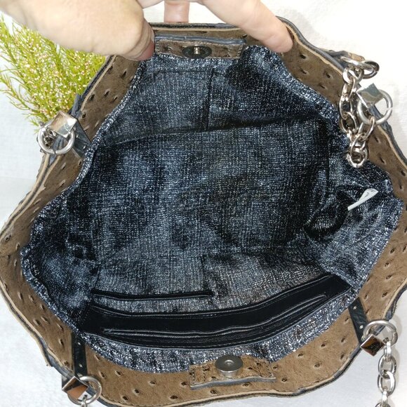 OSTRICH SHOULDER BAG, BROWN COLOR, MAGNETIC CLOSURE, LIKE NEW CONDITION - Picture 7 of 8